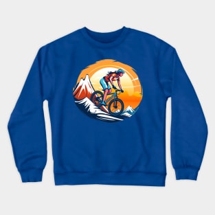 woman riding a bicycle going down a hill Crewneck Sweatshirt